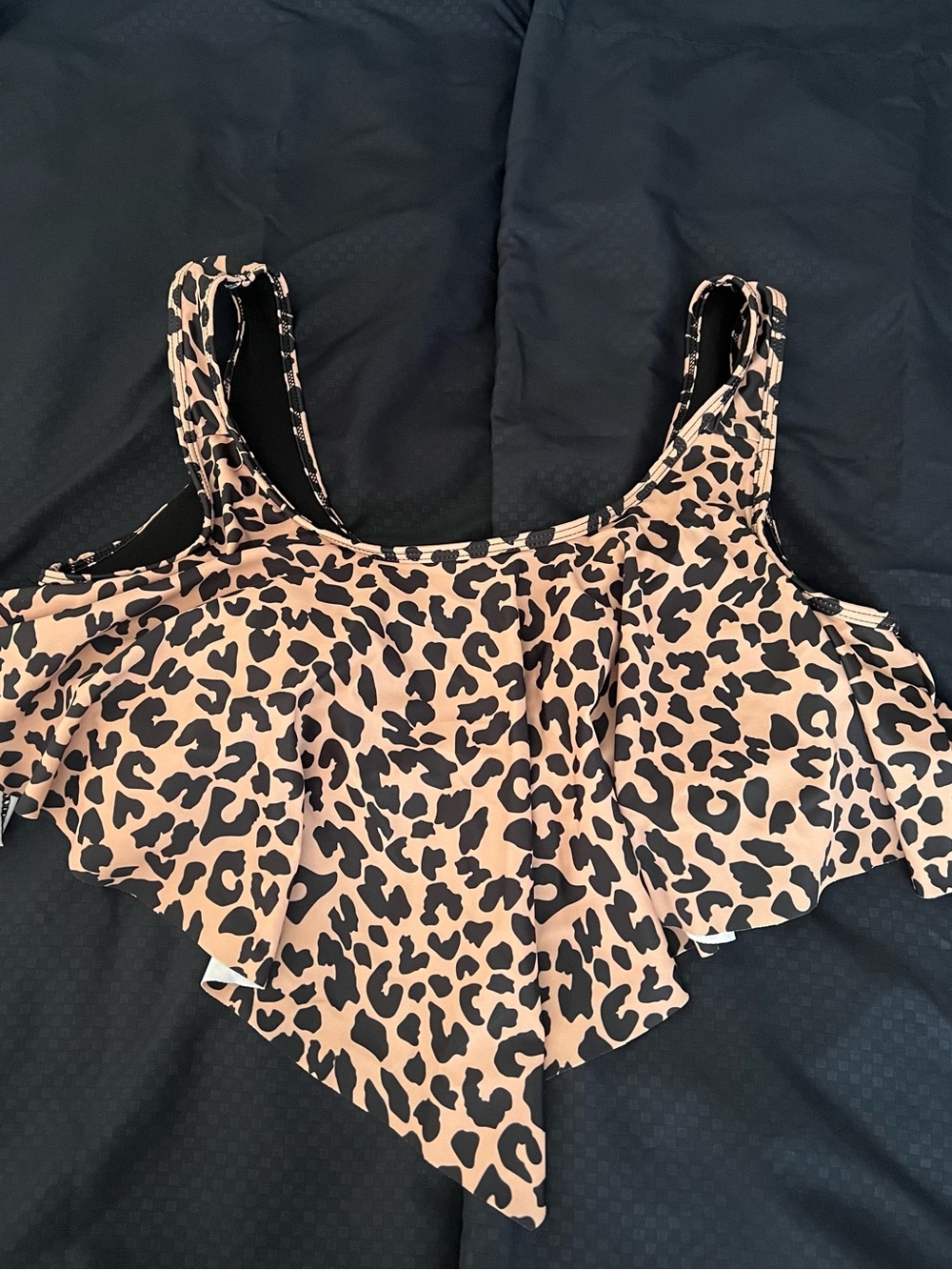 Shein Beige and Black Leopard Ruffle Tankini